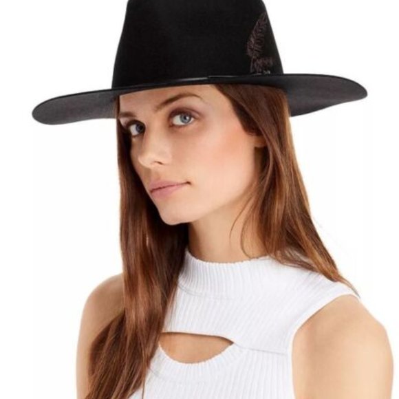 NWT rag & bone Kacy Embroidered-Feather Wool Fedora Black